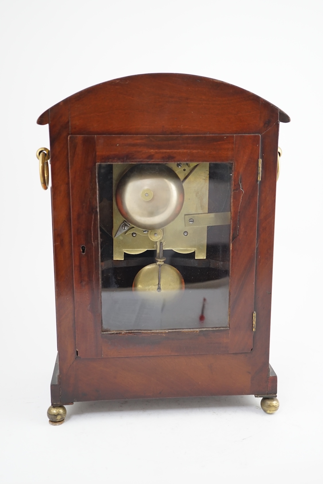 Hair, Gt Russell St. Borough - a Regency brass strung mahogany eight day bracket clock, with painted Roman dial and brass ring handles, unsigned twin fusee movement with anchor escapement, 30cm wide, 17cm deep, 43cm high
